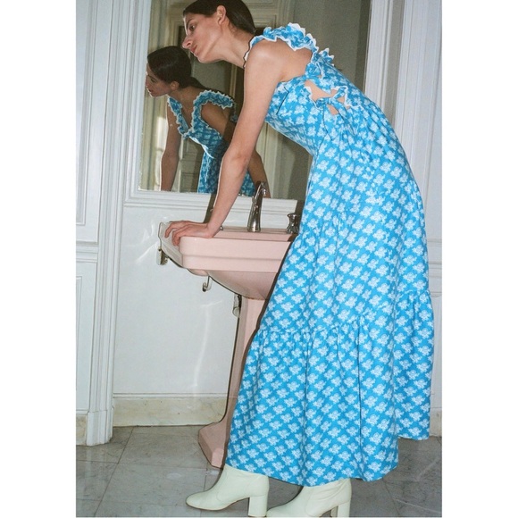 SEA New York Midi Blue Floral Annika Cut-Out Dress